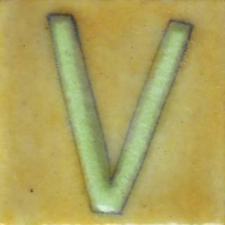 BPAT-010-Lime Green V Alphabet Yellow Base Tile (2x2)