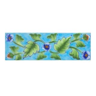 Blue saiding flower and Lime Green leaf with Turquoise base Tile (2x6)