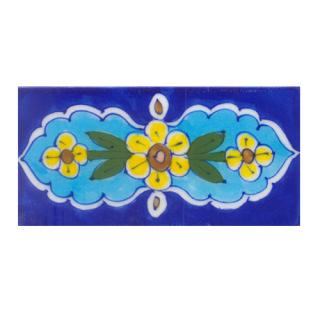 Yellow,Brown,Pink Flower and Green leaf with Blue Base Tile
