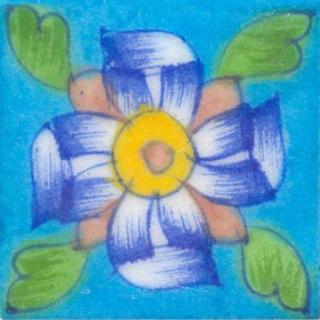blue and green flower on turquoise tile