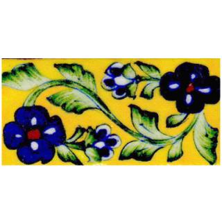 Green vine with blue flowers on yellow tile (2x4-02)