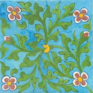 Red Flowers and Green leaf with Turquoise Base Tile