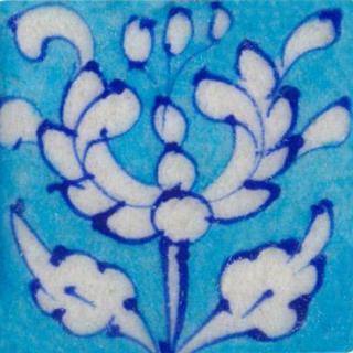 white floral on turquoise tile