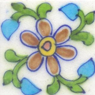 Red Flowers With Green Leavas On White Base Tile