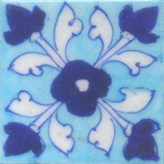 Blue Flowers With White Leaves On Blue Base Tile