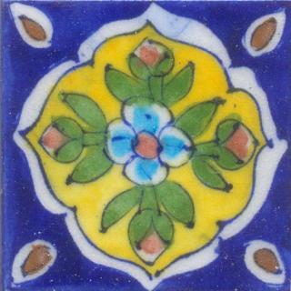 Tuquoise Flower With Yellow and Blue Base Tile