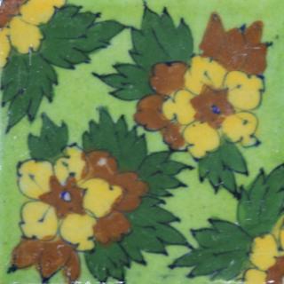 yellow, brown & green flowers on light green tile (3x3-bpt09)