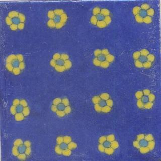 Yellow and Blue Flower with Blue Base Tile