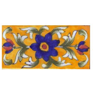 Blue Flowers on Yellow Base Tile