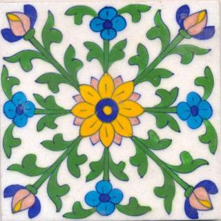 Flowers Design on White Base Tile