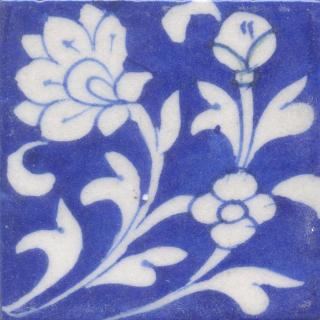 White Flower and leaf with Blue Base Tile