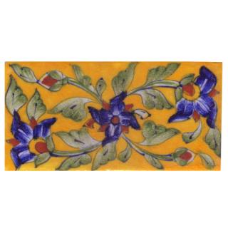 Blue and Brown Flowers and Green Shaiding leaf with Yellow Base Tile3