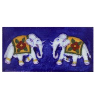 Two Embossed Elephants with Blue Base Tile