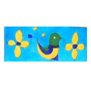 Green, Yellow & blue bird with yellow flowers on turquoise tile (2x4-BPT-13)