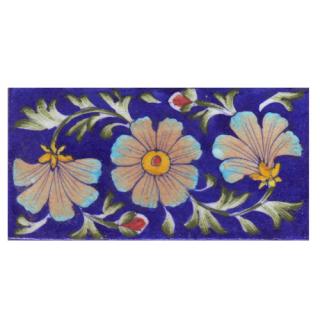 Brown,Yellow and Turquoise Flowers with Blue Base Tile