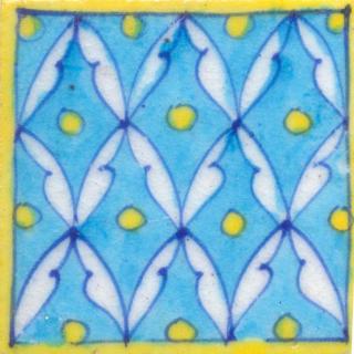 Yellow Polka Dots and White leaf with Turquoise Base Tile