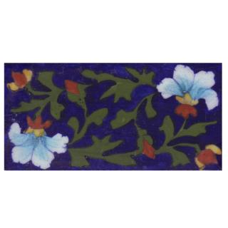 Turquoise Shaiding Flowers and Green leaf with Blue Base Tile1