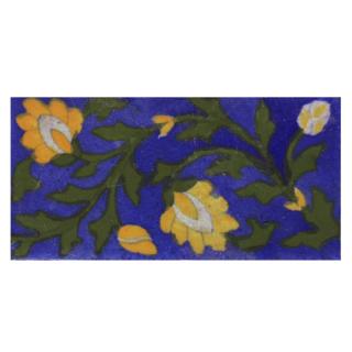 Yellow Flowers and Green Leaf with Blue Base Tile2