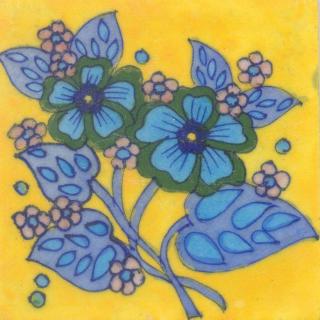 Turquoise and Green Flowers with Yellow base Tile