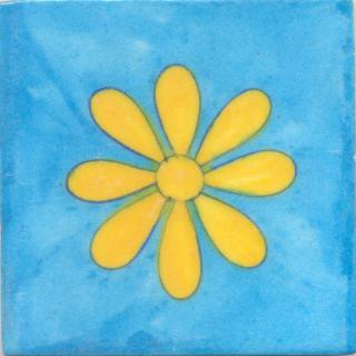 Yellow Flower and Turquoise Base Tile