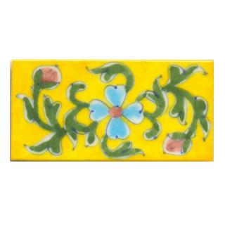Turquoise, Pink Flower and Green leaf with Yellow Base Tile (2x4)