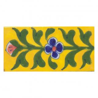 Blue and Flower and Green leaf  with Yellow Base Tile