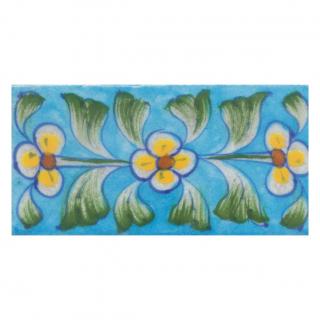 Yellow Flowers and Lime Green leaf with Turquoise Base Tile