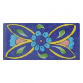 Turquoise,Brown and Yellow design and Green leaf with Blue Base Tile