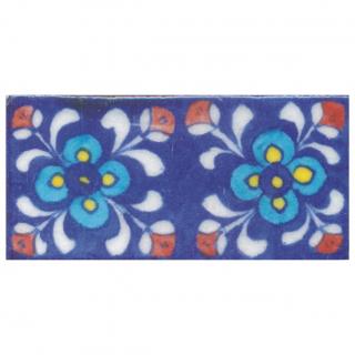 Yellow,Blue and Turquoise Flowers and White leaf with Blue Base Tile