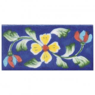 Yellow and Red Flower and Lime Green leaf with Blue Base Tile