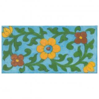 Yellow,Brown and Turquoise Flower and Green leaf with Turquoise Base Tile