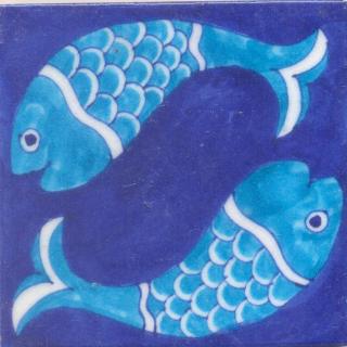Two Turquoise Fish With Blue Base Tile