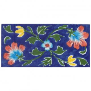 Red and Turquoise Flowers and Green leaf with Blue Base Tile