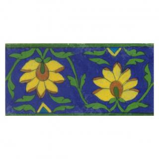 Two yellow flower and green leaves with blue tile