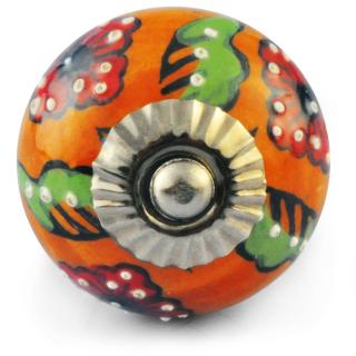 Orange Color knob, Red Flower, Green leaf and Embossed White dots 
