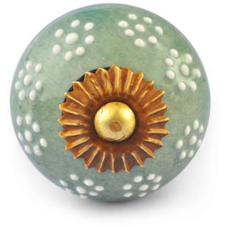 White Embossed dots on Lemon Green Ceramic knob