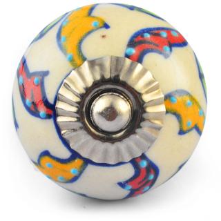 Yellow and Red Leaves on White Base Ceramic Knob
