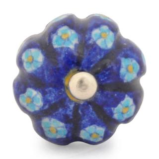 KNM-020-Turquoie Flower with Blue Base Melon Knob