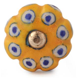 KNM-038-Blue and White dots with Yellow Base knob