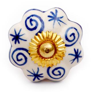 KPS-4465 - Blue Spiral Design on a White Ceramic Cabinet Knob