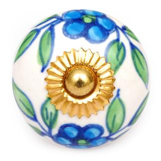 KPS-4578 - Turquoise flower and Lime green leaf and White knob
