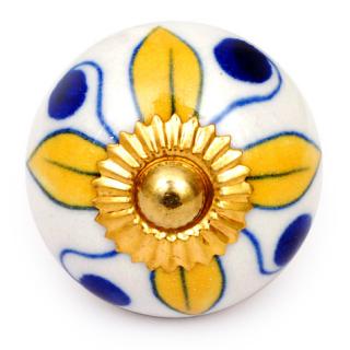 KPS-4583 - Yellow flower and Blue dots and White knob