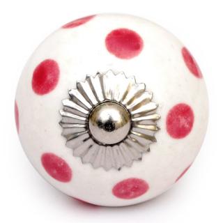 KPS-4586 - Pink Polka-dots and and White Ceramic knob