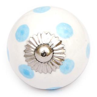 KPS-4589 - White knob and Turquoise Polka-dots
