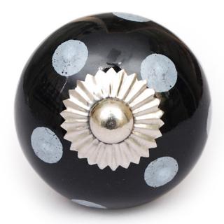 KPS-4593 - Black Ceramic Cabinet Knob with White Polka-Dots
