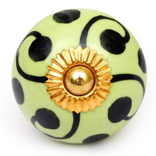 KPS-4612 - Green Design on a Lime Green Round Ceramic Cabinet Knob