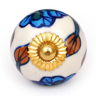 KPS-4613 - White knob and Turquoise flowerd knob