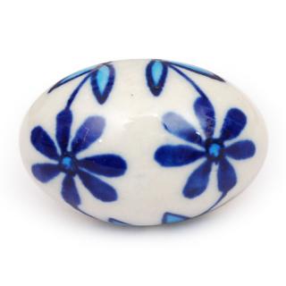 KPS-4648 - Blue Flowers on a White Oval Ceramic Cabinet Knob