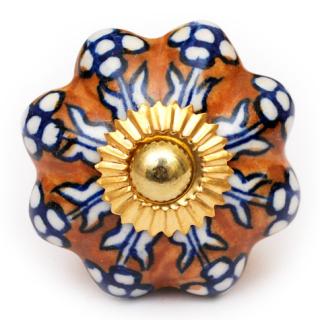 KPS-9020 - White Flower and Brown Base Ceramic knob