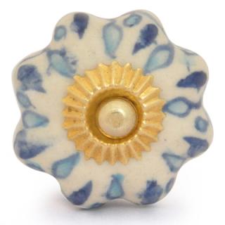 KPS-9038-Blue and Turquoise leaf with White Base Ceramic knob